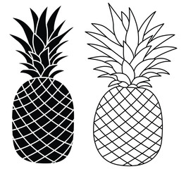 Trendy Flat Pineapple Fruit Icon, Minimal Tropical Food Symbol Isolated on White
