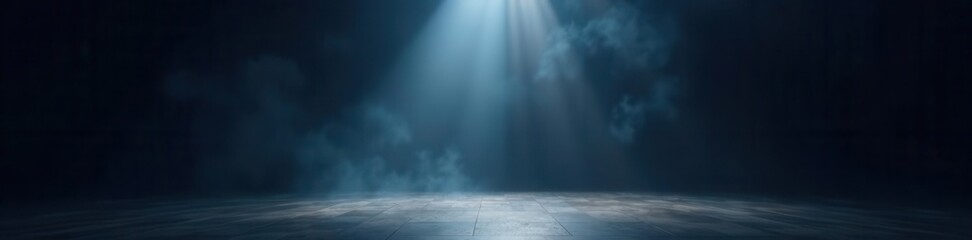 Dark stage, single spotlight beam, smoky haze, color, red, artistic