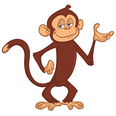 Cartoon funny brown monkey chimpanzee standing. Vector illustration isolated on white