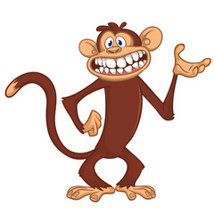 Cartoon funny brown monkey chimpanzee standing. Vector illustration isolated on white