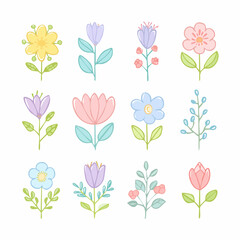 Soft pastel floral icon set designed for February&rsquo;s subtle seasonal themes