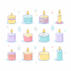 Cute candle-themed pastel icon set ideal for February cozy ambiance themes