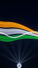 Abstract Indian Flag Waving with Light Rays on Dark Background.
