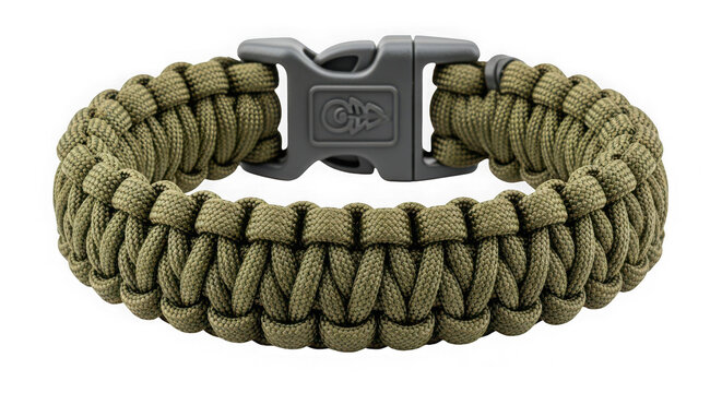 Tactical Paracord Survival Bracelet with Buckle Isolated on Transparent Background