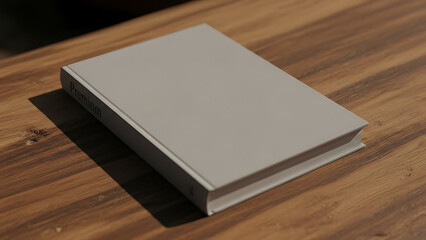 Fototapeta premium Premium book on wooden table in natural light setting minimalist design