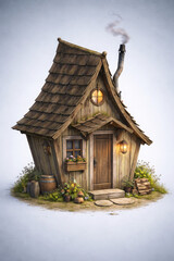 Wooden Fantasy Cottage House (Isolated)