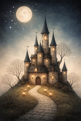 Moonlit Fantasy Castle (Fairy Tale Scene)