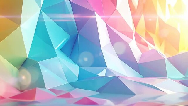Abstract geometric background with colorful triangles and light flares creating a modern design.