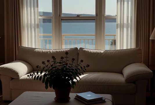 Cozy Living Room with Bay Window View.