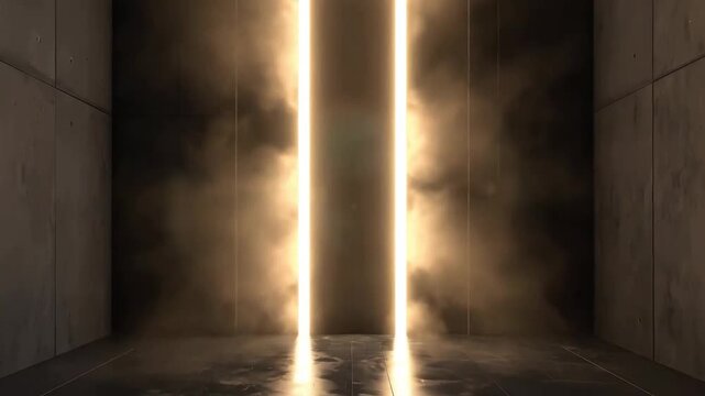 Abstract corridor with bright light streaks and reflective floor, creating a futuristic ambiance.