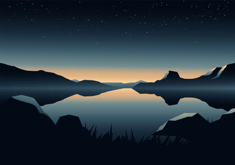 mountain landscape with lake and stars