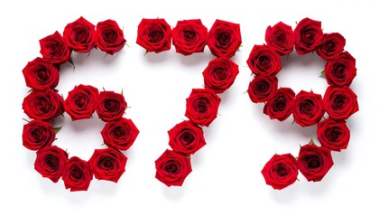 Floral Numerals - Red Roses Forming the Number 679 on White.
