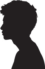 Black silhouette profile of a young man, head and shoulders, featuring a textured haircut against a clean white background  an anonymous or generic human figure portrait or outline © amodha