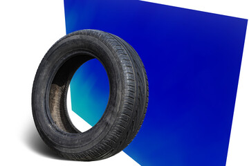 old worn damaged tire as pattern of damaged tire for advertising tire shop or car tire shop