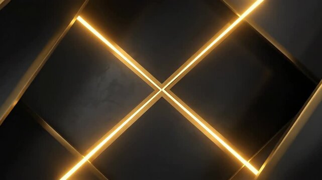 Abstract geometric pattern with golden lines intersecting on a dark gray surface.