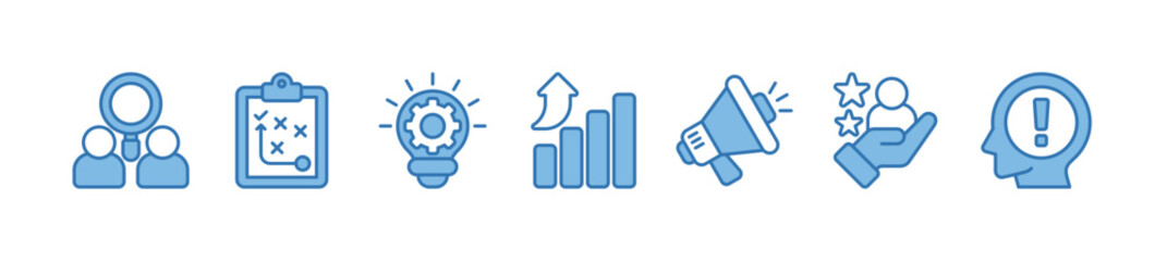 Brand banner web icon vector illustration concept with target market, strategy, innovation, marketing, advertising, customer and awareness icons.
