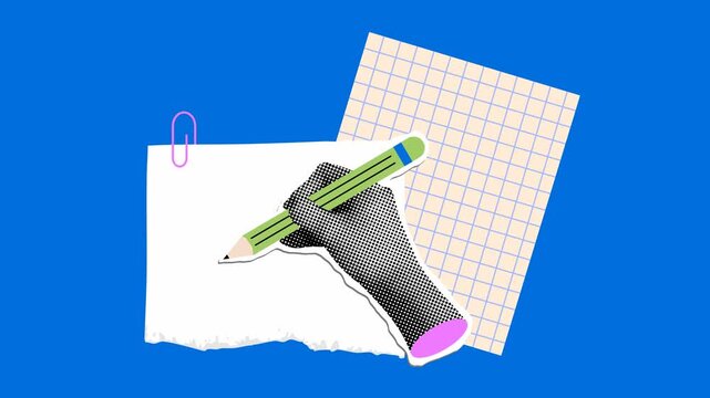 Hand draws a check mark. Confirmation. Concepts of agreement and choice. Halftone collage animation