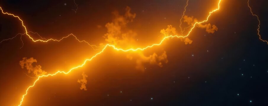Isolated glowing yellow lightning strike, sharp detail , digital, thunder