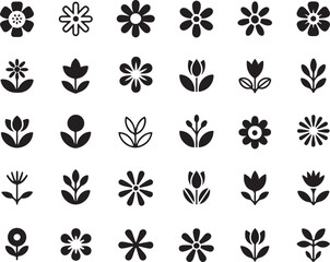 Collection of simple stylized flower and plant icons perfect for naturalistic graphic decoration elements and spring