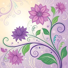 .Abstract pink floral background with decorative flowers and leaves pattern