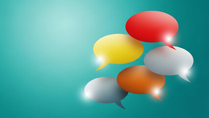 Colorful speech bubbles symbolizing communication and discussion on a gradient background