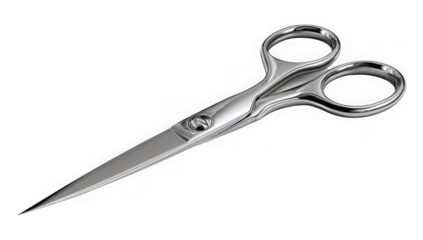 Shiny silver scissors isolated on a transparent background