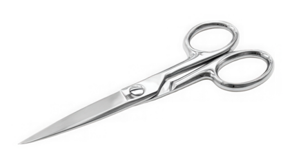 Shiny metal scissors isolated on a transparent background
