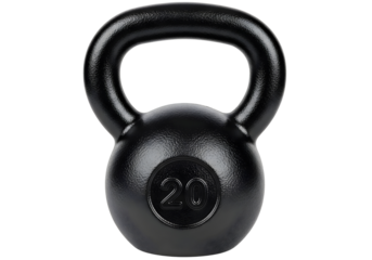 Black kettlebell weight with handle isolated on transparent background