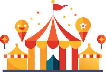Carnival tent with balloons and flags