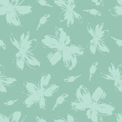 Fototapeta premium Brush flower vector seamless pattern. Hand drawn botanical ink illustration with floral motif. Camomile or daisy painted by brush. Hand drawn painting for your fabric, wrapping paper, wallpaper design