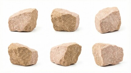 Collection of natural sandstone rocks in various shapes and sizes, isolated against transparent background for geological study
