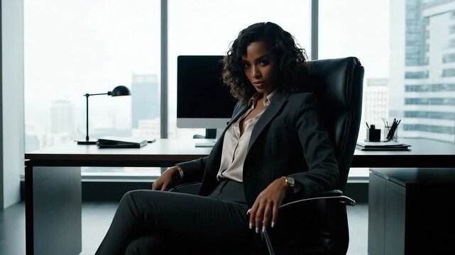 Female CEO Turns Around In Office Chair