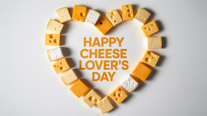 A heart shape formed with various cheese slices and happy cheese lover s day