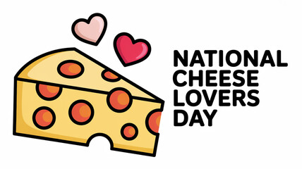 A slice of cheese with hearts and national cheese lovers day text