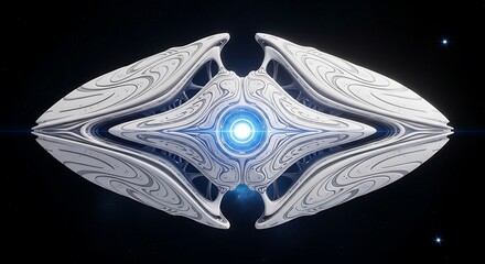 Futuristic Alien Spaceship Orb with Glowing Blue Center.