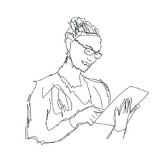 Line Drawing of a Person Engaged with a Screen