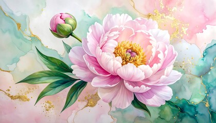 Watercolor Peony Blossom - A Delicate Floral Art Piece.