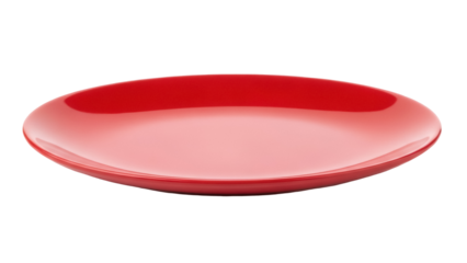 Red ceramic plate isolated PNG, modern dinnerware for food presentation and serving on transparent background