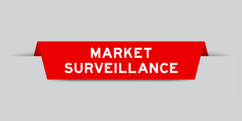 Red color inserted label with word market surveillance on gray background