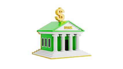 3D Bank Building with Dollar Sign