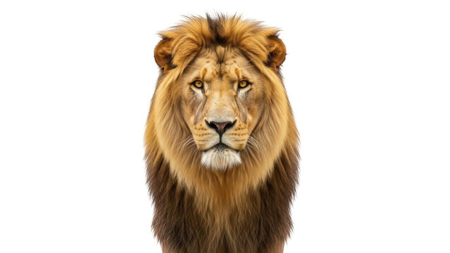 Majestic lion head PNG isolated on transparent background, powerful feline predator with golden mane for wildlife and nature designs