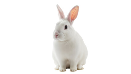 Fototapeta premium Adorable white rabbit PNG isolated on transparent background, cute bunny pet for Easter and spring designs