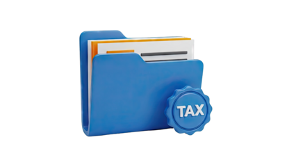 3D Blue Folder with Tax Seal and Documents