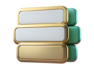 Stack of three rectangular containers with gold and green accents