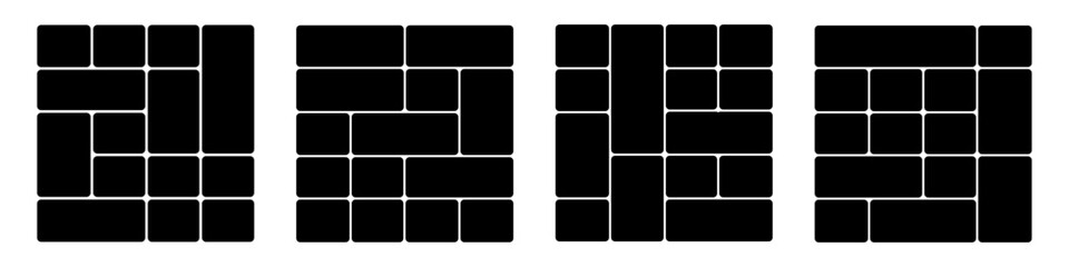 set of collage template. empty photo mockup. pictures empty style black color for moodboard, album, bento style graphic design