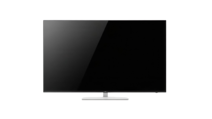 Sleek black monitor isolated PNG on transparent background, modern display for office or home use, high resolution screen