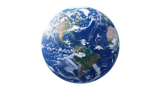 Realistic Earth globe PNG isolated on transparent background, planet with detailed continents and clouds for educational and scientific use