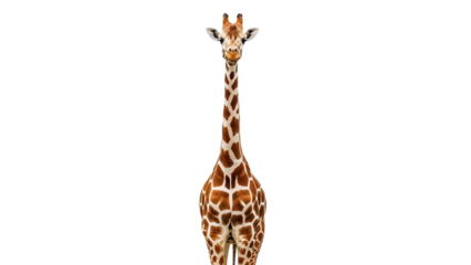 Giraffe PNG isolated on transparent background, tall African mammal with brown spots for wildlife and educational resources