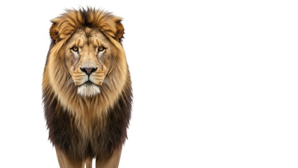 Majestic lion with a golden mane isolated on transparent background, powerful king of the jungle in PNG format © Maria