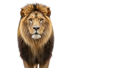 Majestic lion with a golden mane isolated on transparent background, powerful king of the jungle in PNG format